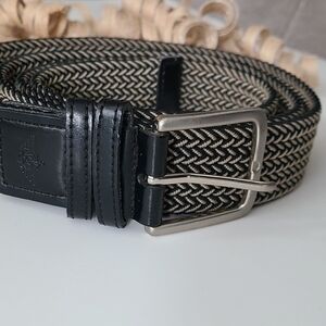 DOCKERS 2XL Belt black braided brown silver buckle‎ LIKE NEW